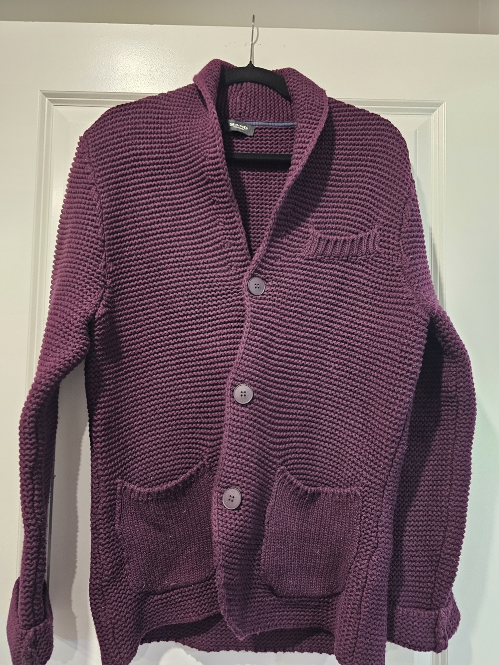 SAND COPENHAGEN Men's Shawl Collar Chunky Knit Cardigan - Plum